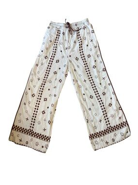 Linen Blend Southwestern Tribal Print Wide Leg Drawstring Pants NWT | Size 12